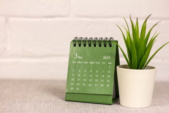 March 2025 on the table. Desk calendar for planning and organizing time.