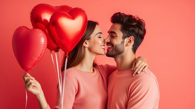 A passionate kiss, hearts afloat, love in the air. Valentine's Day romance in full bloom.  Perfect bliss!