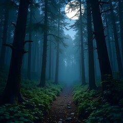 Naklejka premium Enchanted Forest: Moonlit Reverie in Balsamic Harmony