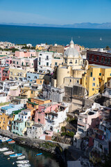 beautiful Procida island with colorful houses in sunny summer day, Italy