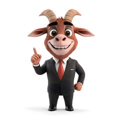 Friendly Cartoon Goat Character in Business Suit with Cheerful Expression