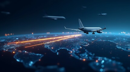 Real-Time Global Data Display with Routes and Cargo Tracking Icons for Modern Logistics and Transportation Management