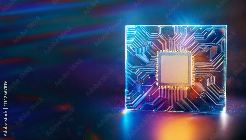 Wall mural consumer future and technology concepts: quantum computing concept, glowing circuits and particles.
