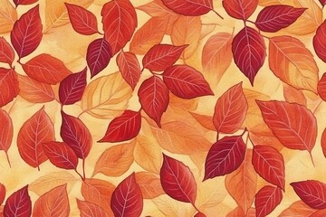 Vibrant Autumn Leaves in Shades of Red and Orange on Soft Yellow Background, Perfect for Seasonal Decor and Nature Inspired Designs