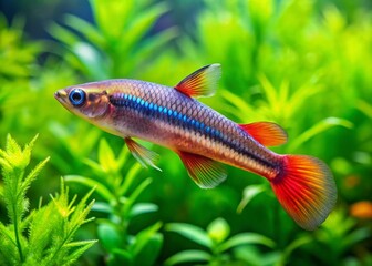 Dwarf Pencilfish Aquarium Fish, Tiny Fish, Aquatic Life, Freshwater Fish, Small Fish,  Nanofish,  Pencilfish Species, Aquarium Plants, Underwater World, Close-up Photo, High Resolution Image