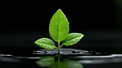New Beginnings: A delicate sprout emerges from the water, its vibrant green leaves reaching for the light, symbolizing growth, resilience, and the promise of a fresh start.