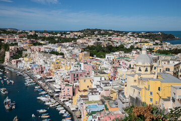 Obraz premium beautiful Procida island with colorful houses in sunny summer day, Italy