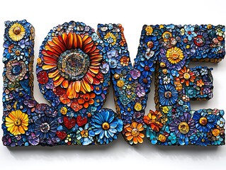 Love Mosaic: A vibrant and intricate mosaic art piece spells out "LOVE" with colorful flowers, creating a captivating and romantic visual.  