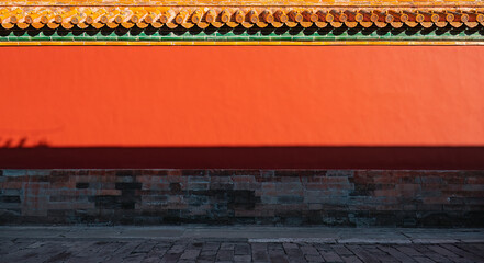 Traditional Chinese architecture, red walls in the Forbidden City in Beijing