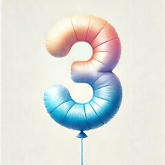 Obraz premium 숫자 3 모양 풍선, 파스텔화, jpeg (a balloon in the shape of a number three, pastel painting, jpeg)