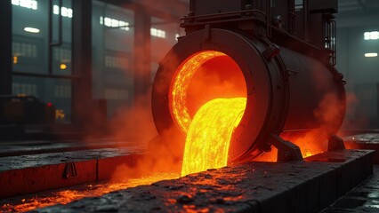 Molten Alloy Being Poured From Industrial Furnace in a Steel Factory