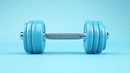 Obraz premium Realistic 3D Icon of a Blue Dumbbell for Fitness Themes