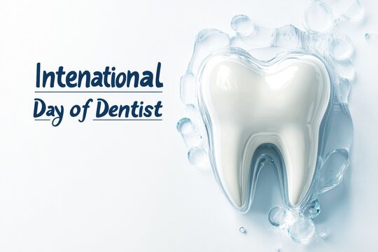 International dentist day celebration with glossy tooth symbol