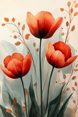 Vibrant Watercolor Tulips in Repeating Pattern Design