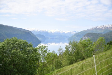 Landscapes around Maloy village in Norway, hiking through the nature and outlook on it great fjords.
