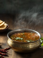 Authentic South Indian Rasam in Traditional Bowl Setting