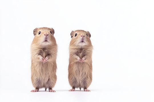 Curious guinea pigs standing upright, showcasing their adorable expressions