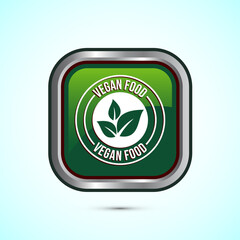 Vegan food icon design illustration. Bio, Ecology, Organic logos and label. Vegan food diet icon. Green Color Square Button Design