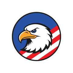 Obraz premium Eagle Head Logo in Circle with American Flag - Vector Art Illustration