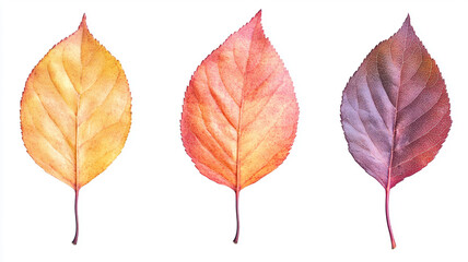 Set of autumn leaves isolated on white background.