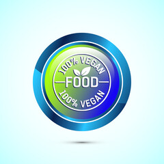 Vegan food icon design illustration. Bio, Ecology, Organic logos and label. Vegan food diet icon. Glossy Round Button Design