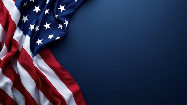 American flag on dark blue background with copy space, US american national holiday, July 4, Veterans or memorial day