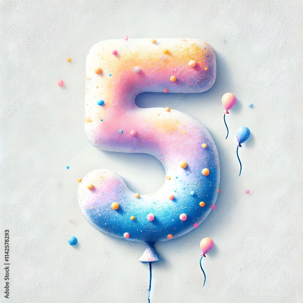 Fototapete 숫자 5 모양 풍선, 파스텔화, jpeg (a balloon in the shape of a number five, pastel painting, jpeg)
