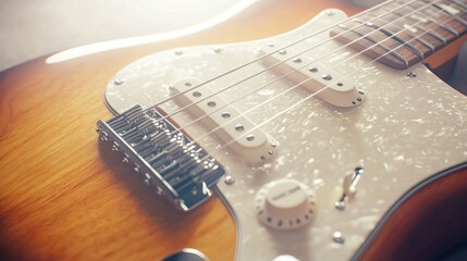 Fototapeta premium A close-up view of an electric guitar showcasing its body, strings, and controls.