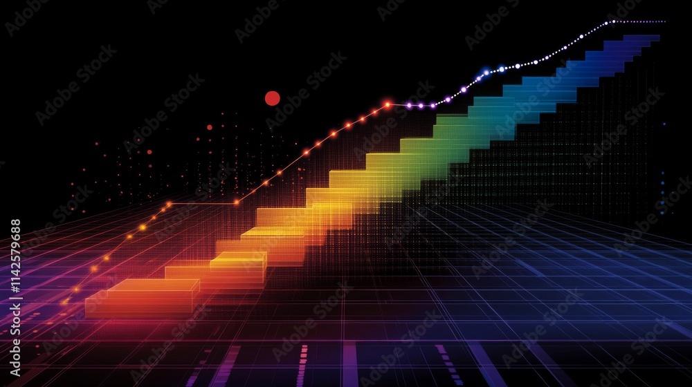 Poster colorful abstract data visualization with dynamic graph elements