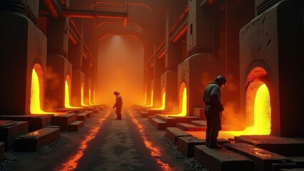 Molten Metal Pouring in a Hot Industrial Steel Manufacturing Facility