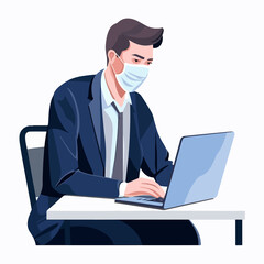 Professional businessman working while wearing medical mask vector illustration