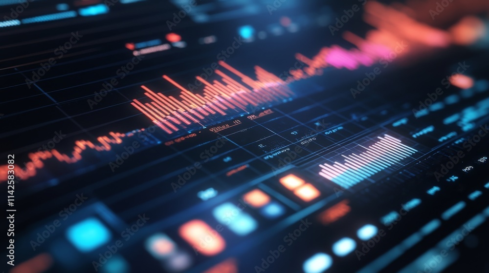 Poster futuristic data visualization with colorful graphs and charts