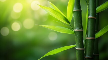 Fototapeta premium Lush Green Bamboo Stalks and Leaves in Nature
