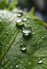 Shallow depth of field close-up of water drops on a leaf, leaf, nature, macro