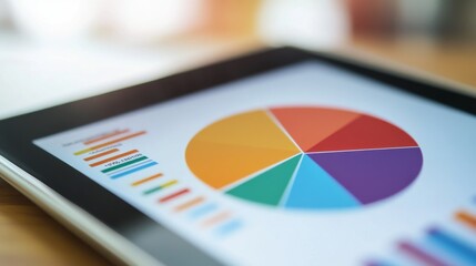 Colorful Pie Chart and Graph on Tablet Screen for Business Analysis