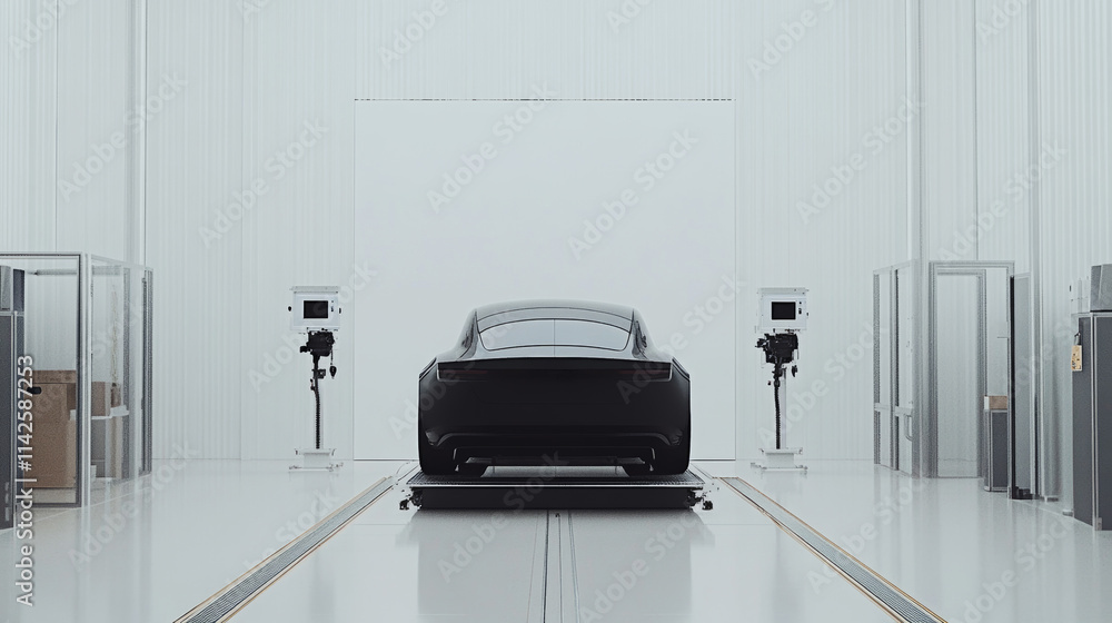 Poster futuristic concept car in high-tech testing laboratory for prototype development and automotive inno