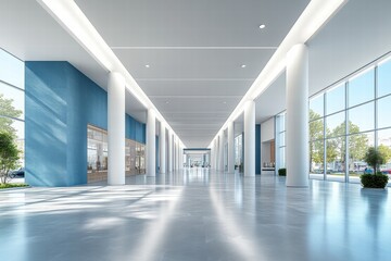 Obraz premium Modern Bright Hallway with Large Windows and Elegant Design Features