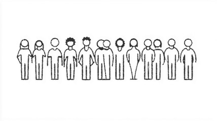 Line drawing of individuals standing in groups, designed for conceptual layouts. Vector icon