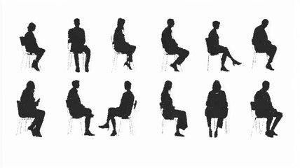 Obraz premium Minimalist hand-drawn architectural silhouettes of seated people for floor plans and layouts. Vector icon