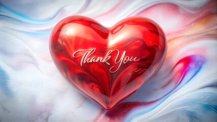 Red heart with thank you message on swirled background