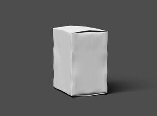 Rendered image of a small white rectangular dented box on a dark background