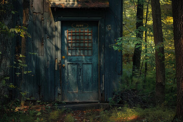 Fantastically door in wild forest leading to deep unknown