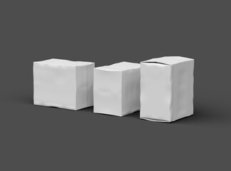 Rendered image of a small white rectangular dented box on a dark background