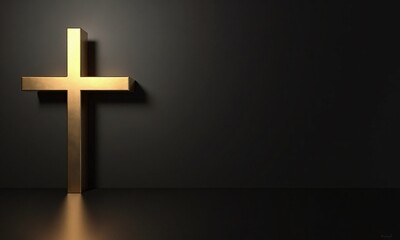 Naklejka premium Golden cross studio background 3D rendering minimalist religious