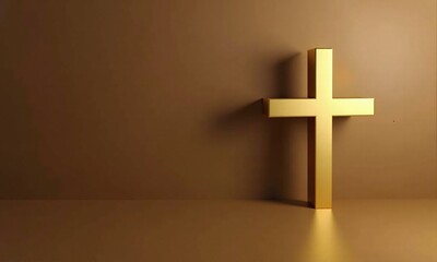 Obraz premium Golden cross studio background 3D rendering minimalist religious