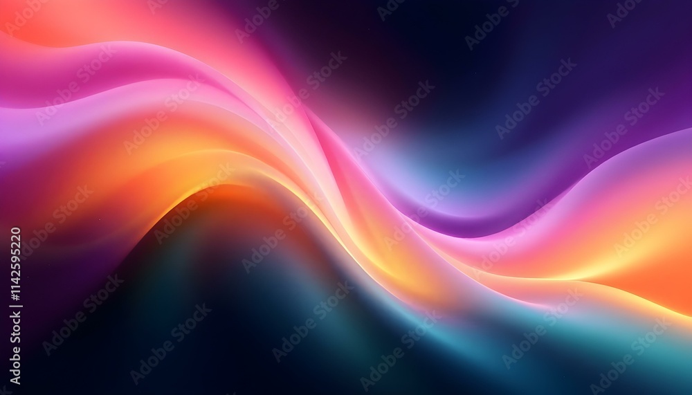Fototapete Abstract wave lines pattern dynamic colorful light flowing isolated on black background design element in the concept of music. Iridescent wavy liquid blob in a bold holographic style background