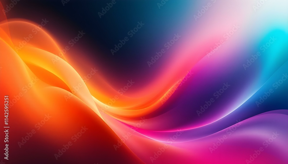Fototapete Abstract wave lines pattern dynamic colorful light flowing isolated on black background design element in the concept of music. Iridescent wavy liquid blob in a bold holographic style background