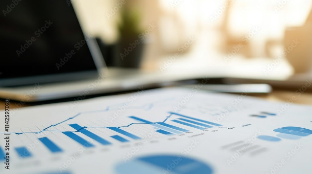 Poster modern business analysis with charts and graphs on workplace desk