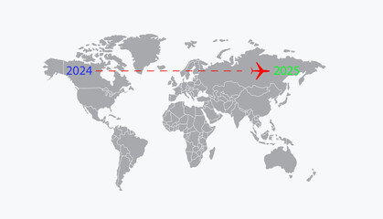 World map vector background with Airplanes, dotted lines, and location icons, Around the world via aircraft travel concept.17