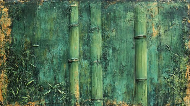 Abstract Green Bamboo Forest Painting Texture Art